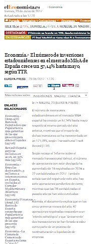 El nmero de inversiones estadounidenses en el mercado M&A de Espaa crece un 57,14% hasta mayo, segn TTR